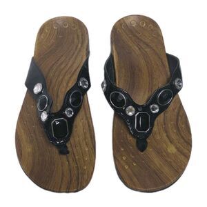 Vionic Sandals Women 8 Black Rest Eve Jeweled Arch Support Thong Flip Flop EU39